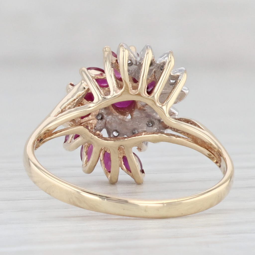 Light Gray 0.83ctw Ruby Diamond Swirl Flower Cluster Ring 14k Yellow Gold Size 8