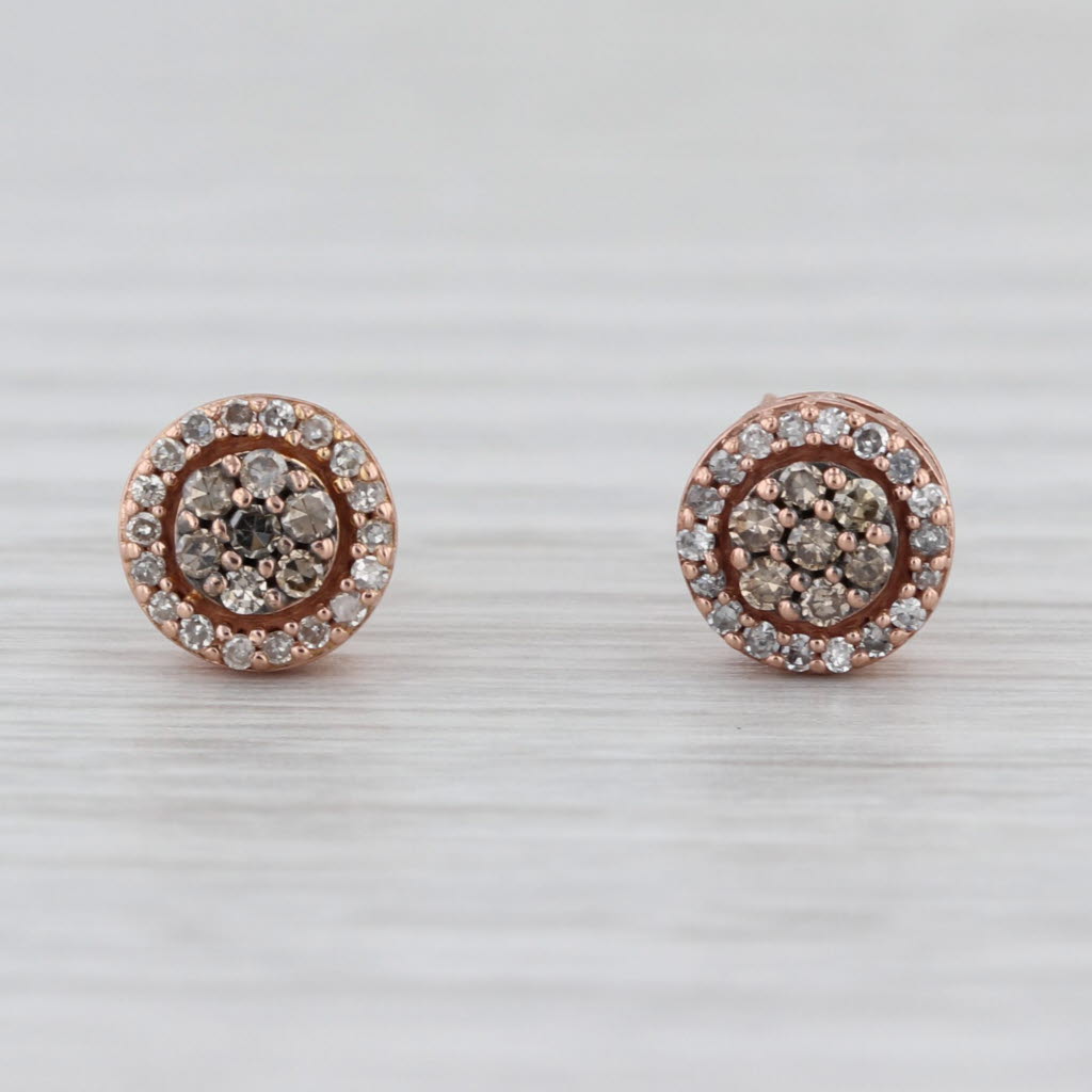 0.17ctw Champagne Diamond Halo Stud Earrings 10k Rose Gold Round Studs