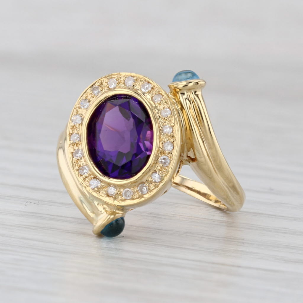 2.82ctw Amethyst Topaz Diamond Bypass Ring 18k Yellow Gold Size 8 Cocktail