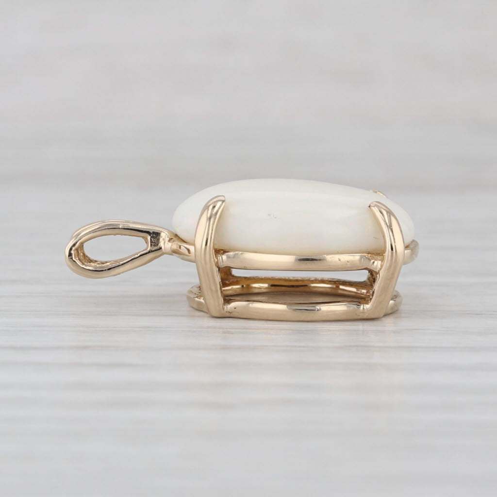 Opal Solitaire Pendant 14k Yellow Gold Oval Cabochon Drop