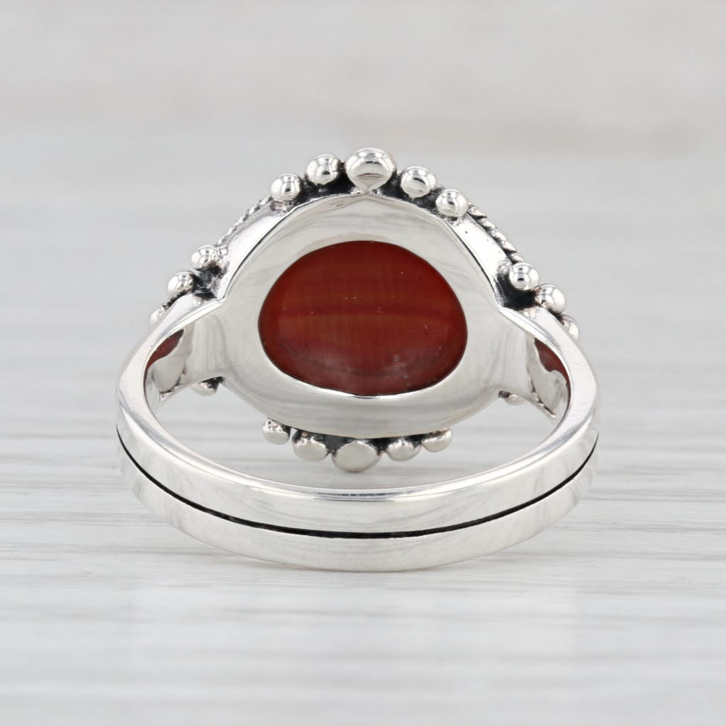 Orange Resin Bead Accented Ring Sterling Silver Size 8