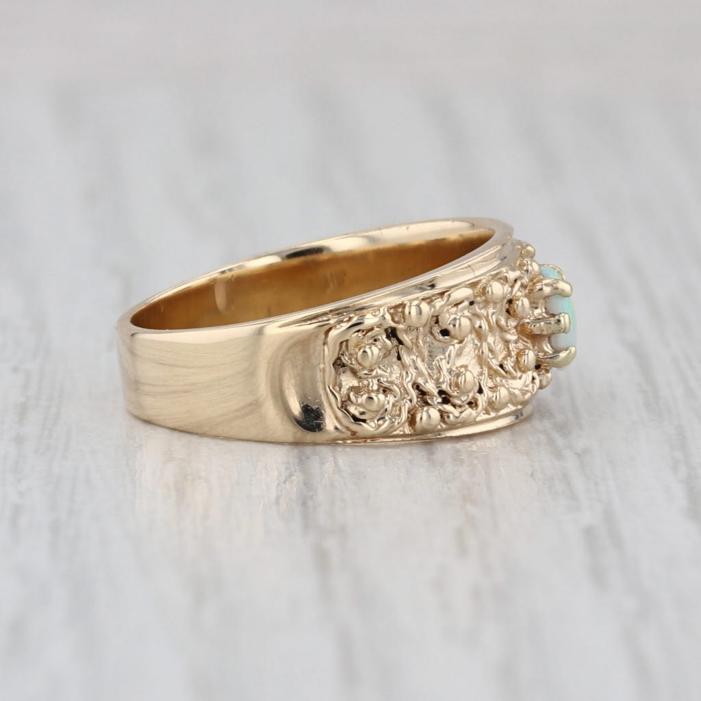 Opal Cabochon Solitaire Ornate Ring 14k Yellow Gold Size 6.5