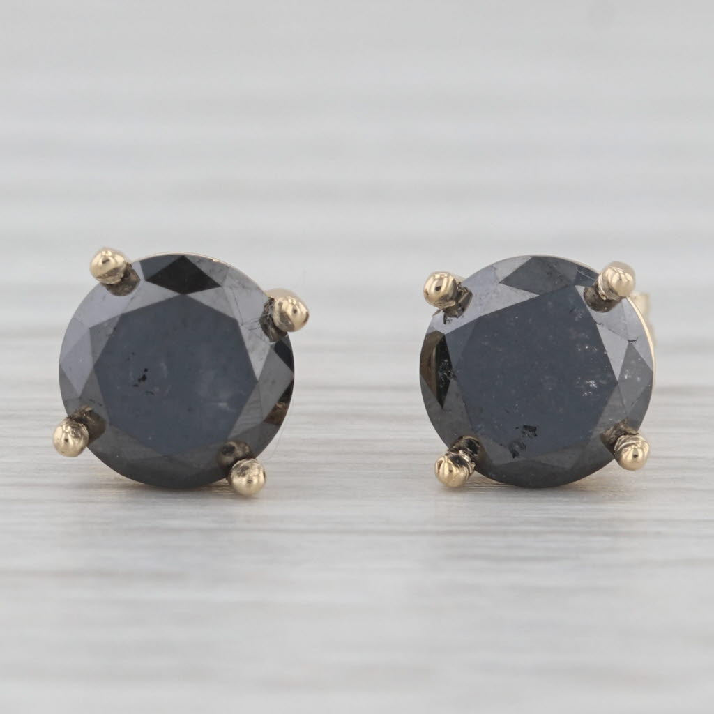 Light Gray New 2.67ctw Black Diamond Stud Earrings 14k Yellow Gold Round Solitaires