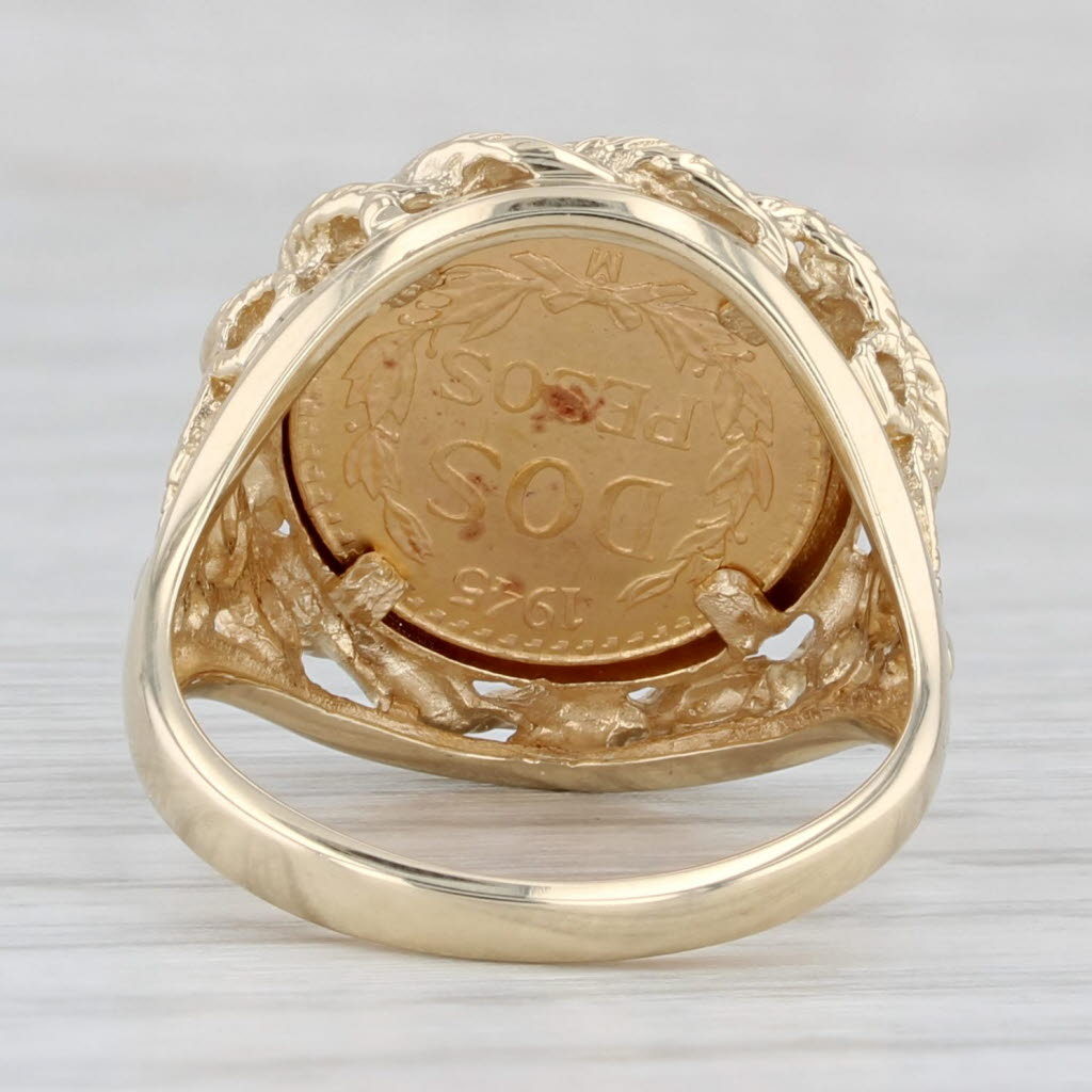 Light Gray Vintage 1945 Dos Pesos Coin Ring 14k 90% Yellow Gold Size 6.25