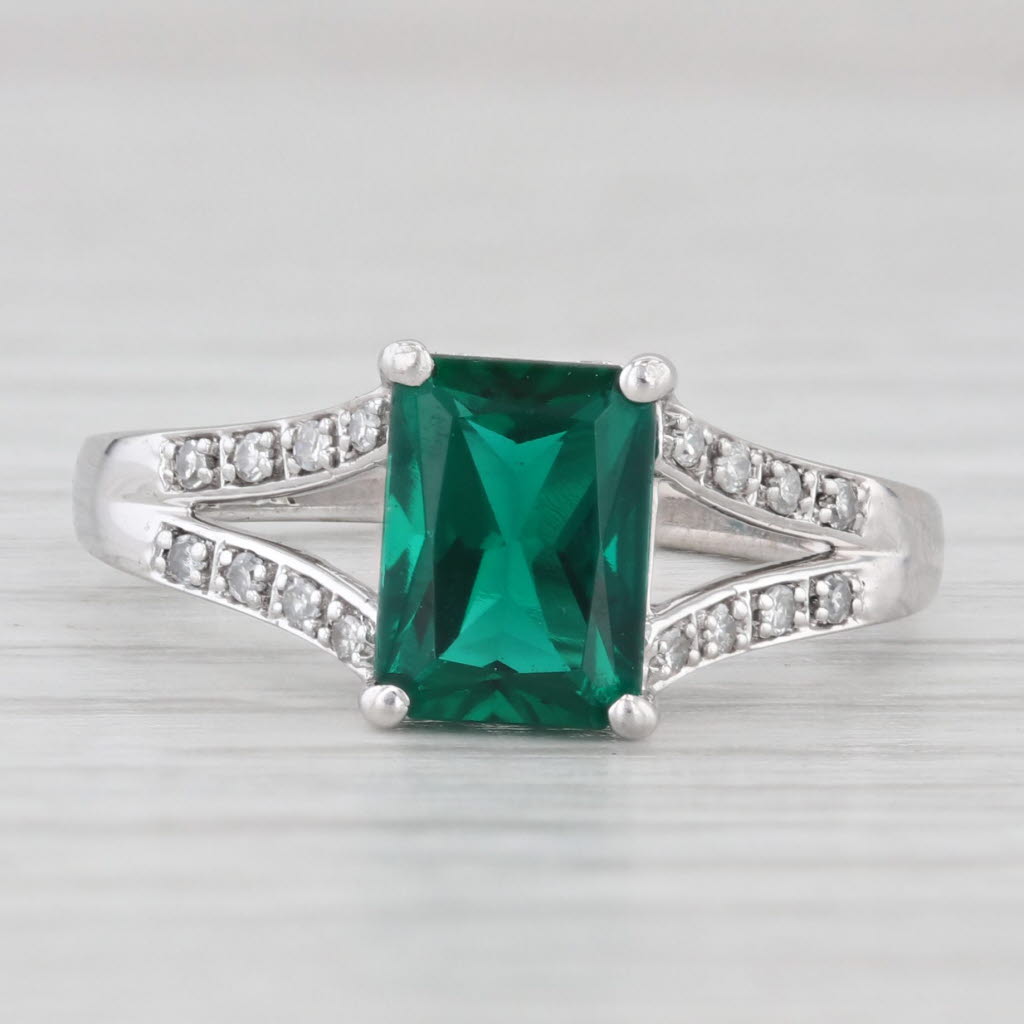 Light Gray 1.28ctw Lab Created Emerald Diamond Ring 10k White Gold Size 6.75 Engagement