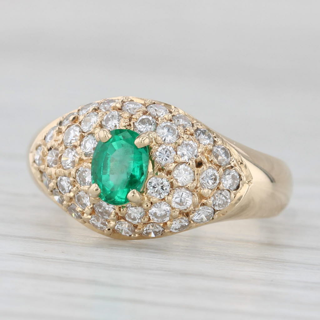 Light Gray 1.37ctw Emerald Diamond Cluster Ring 14k Yellow Gold Size 5