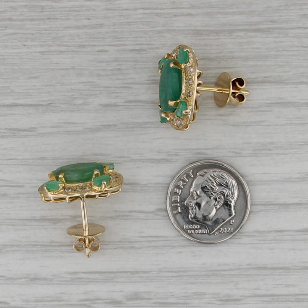 4.94ctw Emerald Diamond Stud Earrings 14k Yellow Gold Large Oval Studs