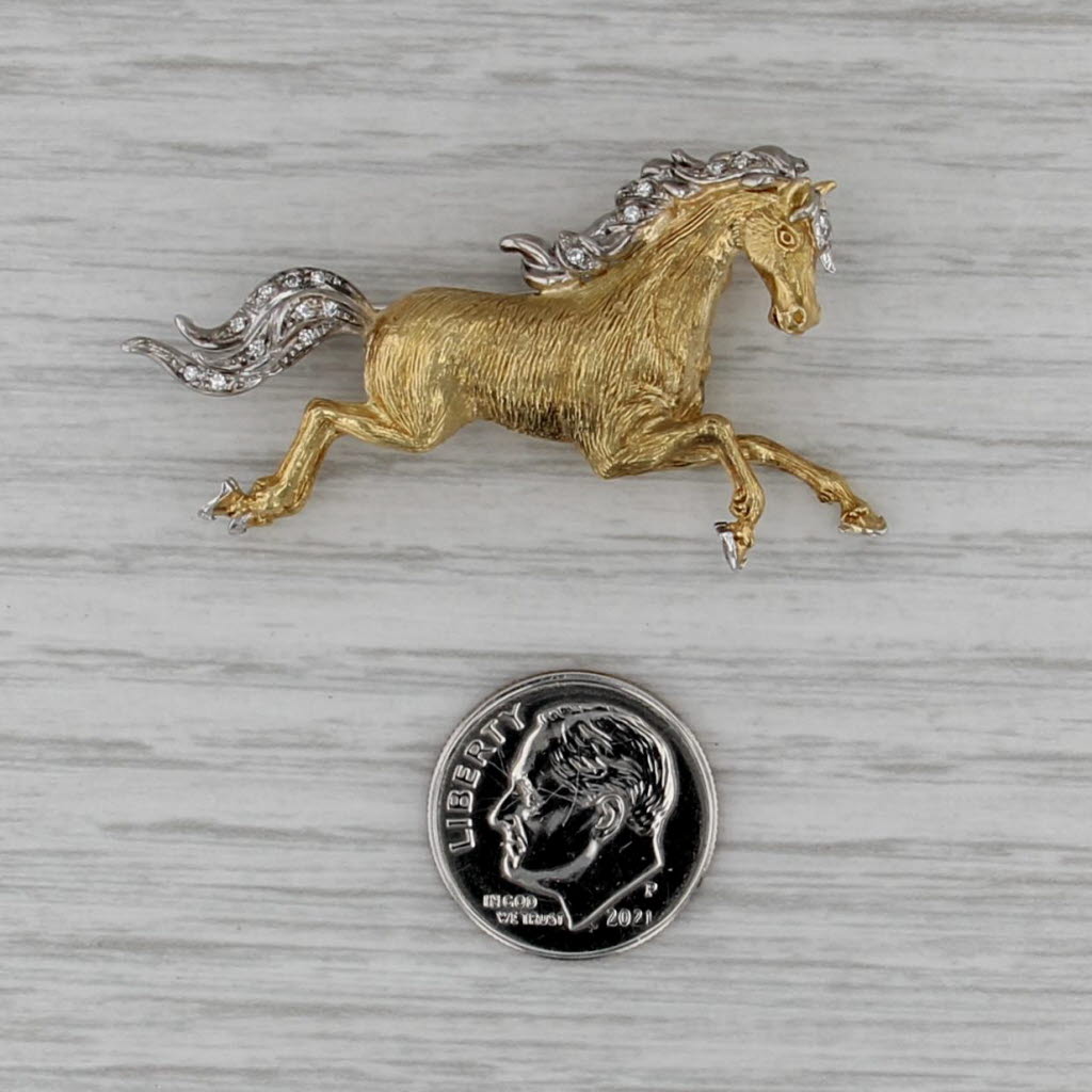 Vintage Diamond Galloping Horse Brooch Cropp & Farr 18k Gold Asprey Box