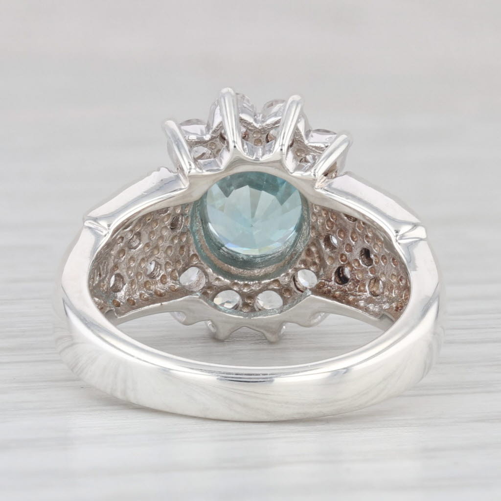 Light Gray 2.39ctw Blue White Zircon Cubic Zirconia Cocktail Ring Sterling Silver Size 6