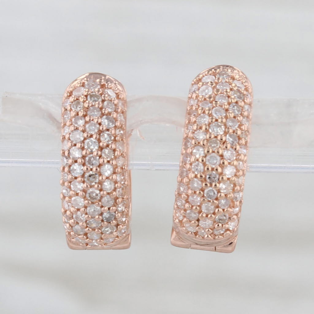 0.34ctw Diamond Small Hoop Earrings 14k Rose Gold Snap Top Oval Hoops