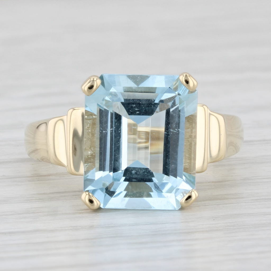 Light Gray 5ct Emerald Cut Aquamarine Solitaire Ring 14k Yellow Gold Size 6.25