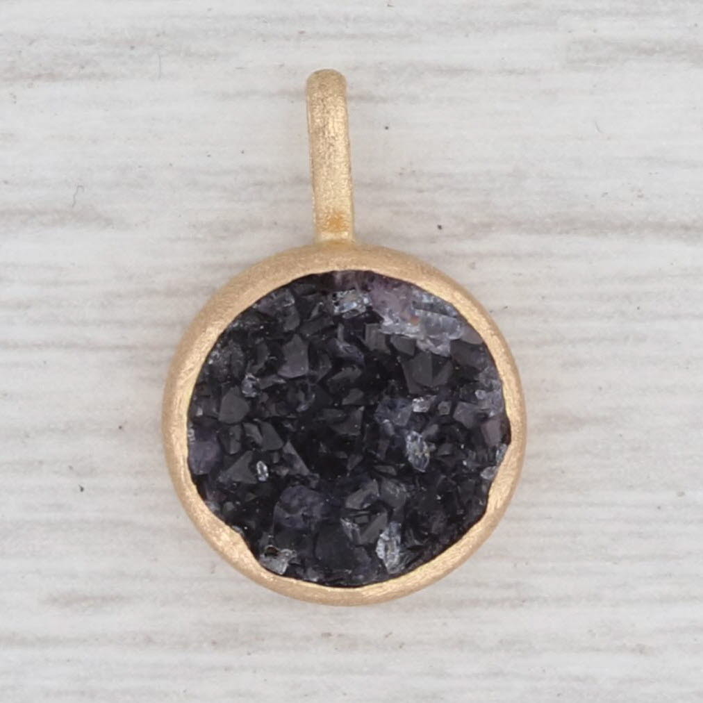 New Nina Wynn Amethyst Druzy Quartz Pendant 18k Yellow Gold Solitaire Charm