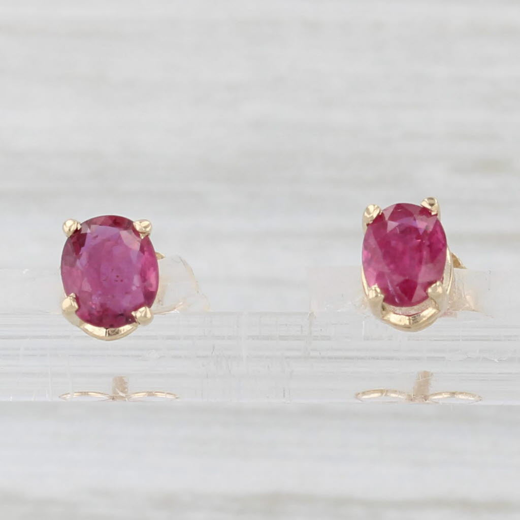 Light Gray 0.72ctw Ruby Stud Earrings 14k Yellow Gold Oval Solitaire Studs July Birthstone