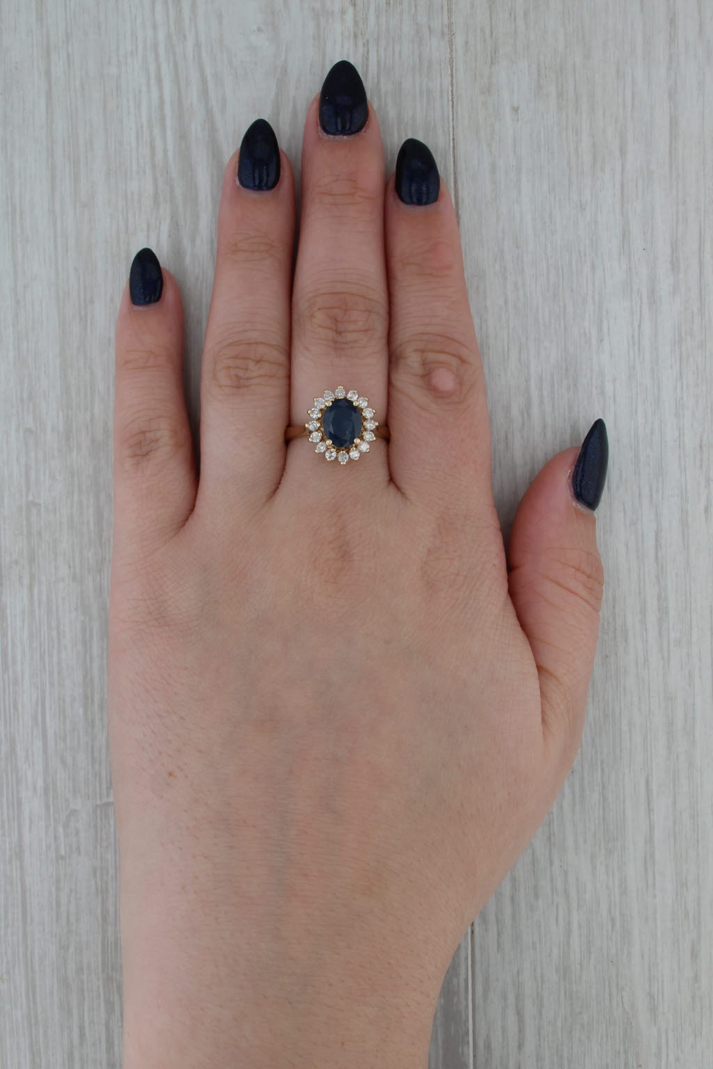 2.90ctw Oval Blue Sapphire Diamond Halo Ring 14k Yellow Gold Sz 8.75 Engagement