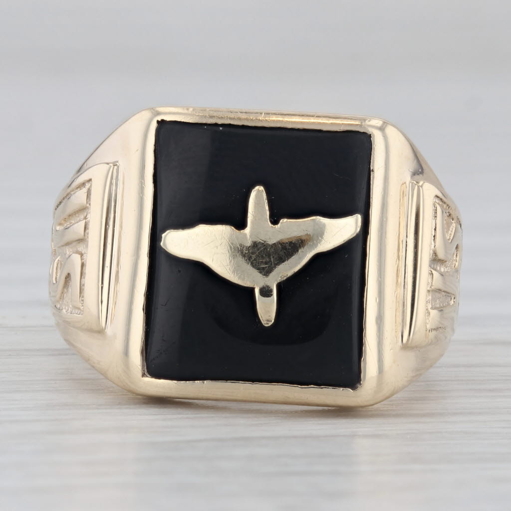 Gray Vintage Air Force Onyx Signet Ring 10k Yellow Gold Size 8.5 US Military