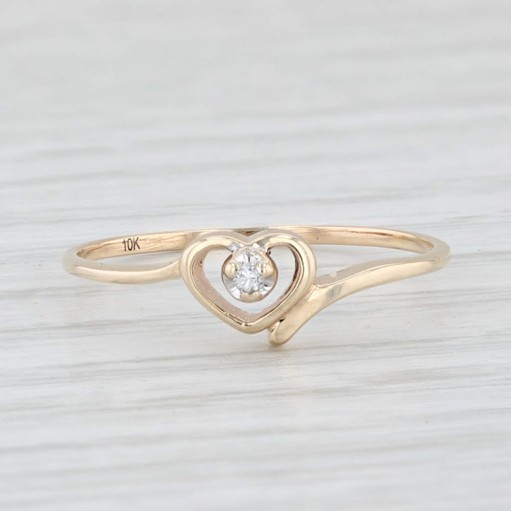 Light Gray Diamond Accented Heart Ring 10k Yellow Gold Size 4.5 Petite Bypass Band