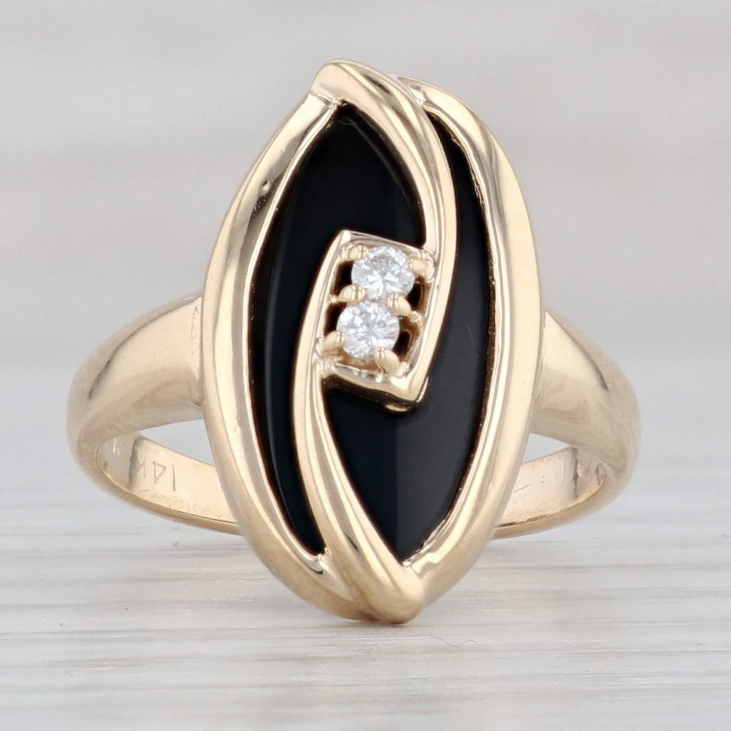 Light Gray Onyx Diamond Ring 14k Yellow Gold Size 4.75