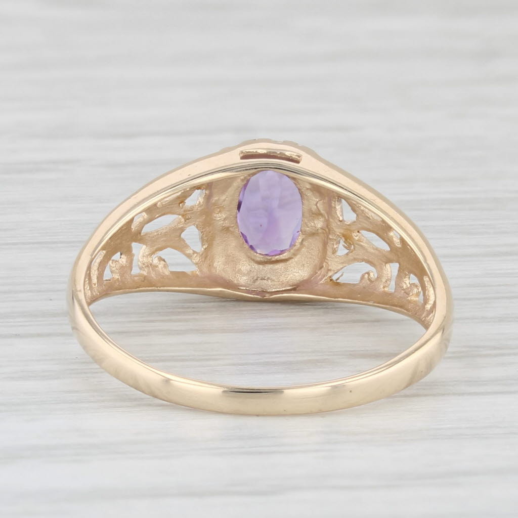 Light Gray 0.40ct Oval Amethyst Ring 10k Yellow Gold Openwork Diamond Accents Size 7