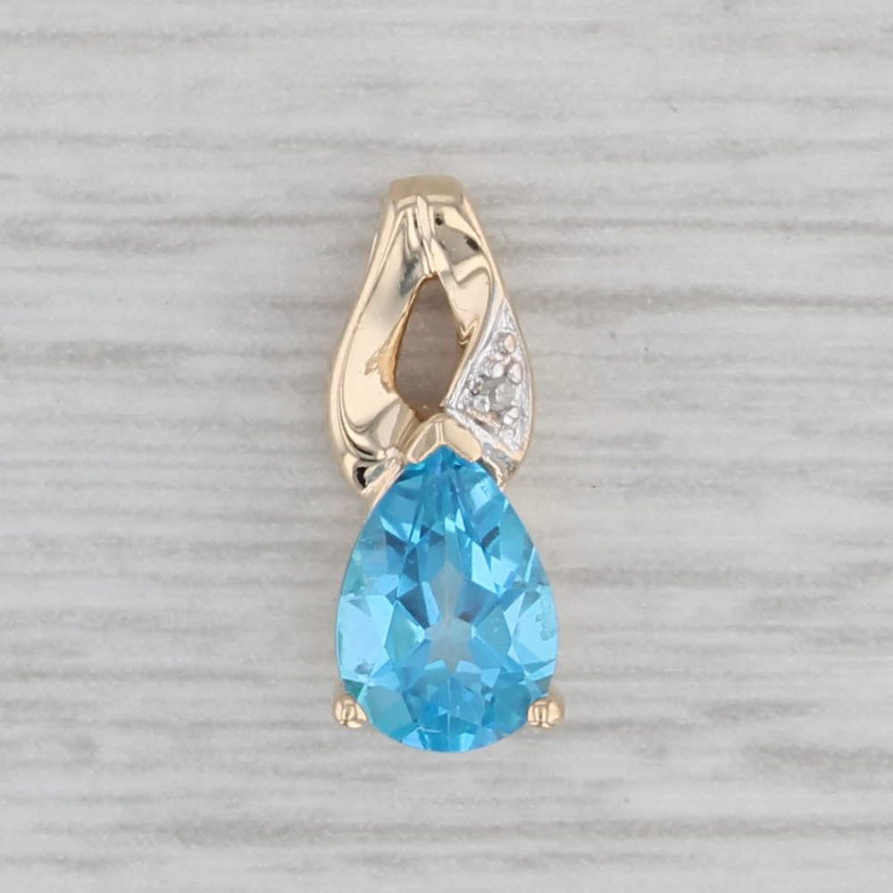 Gray 0.88ct Pear Mystic Blue Topaz Diamond Pendant 10k Yellow Gold