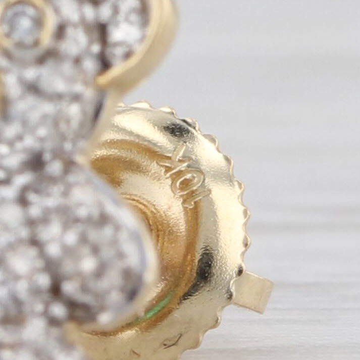 0.86ctw Emerald Hearts Diamond Teddy Bear Stud Earrings 10k Yellow Gold