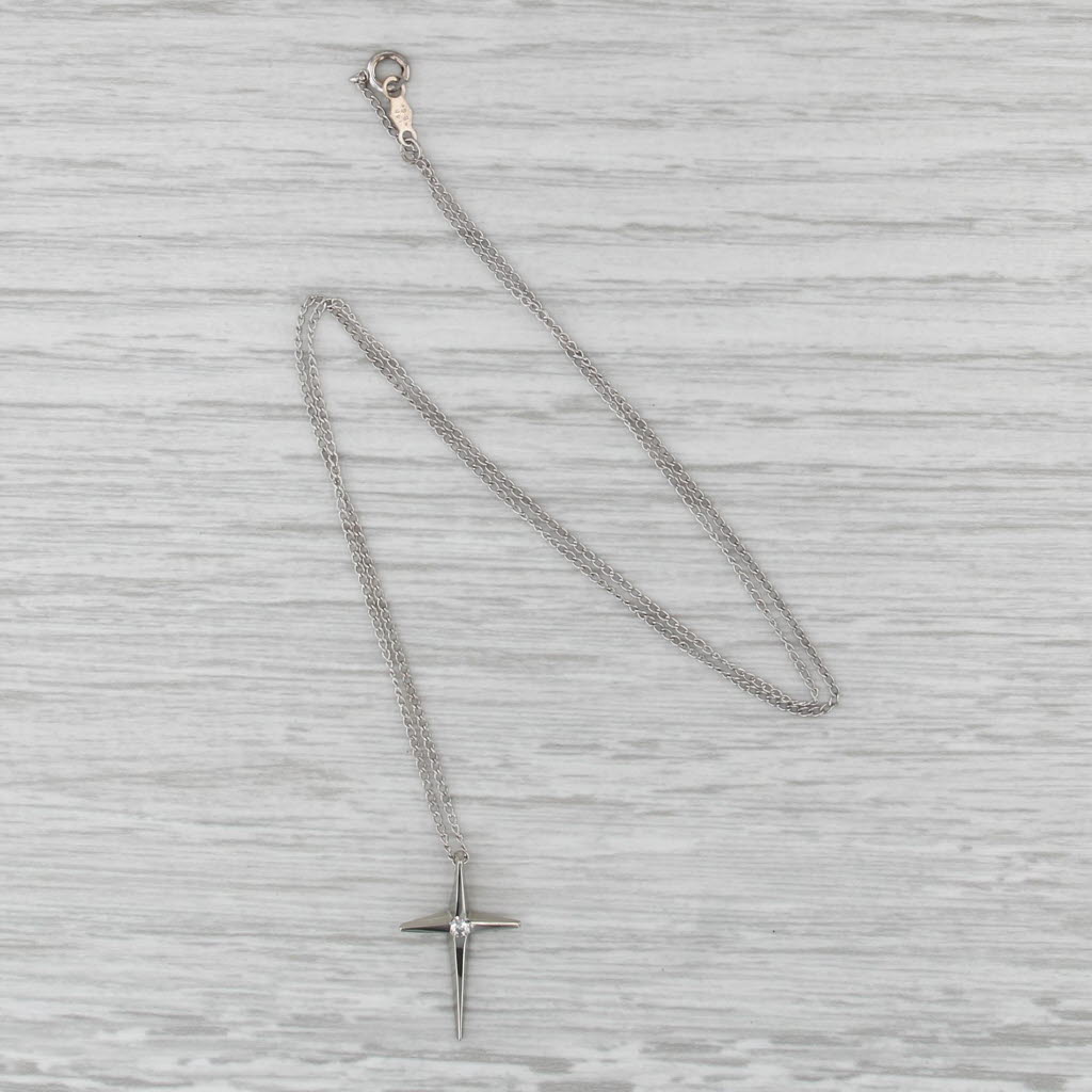 Diamond Accented Cross Pendant Necklace 14k White Gold 16.75" Curb Chain
