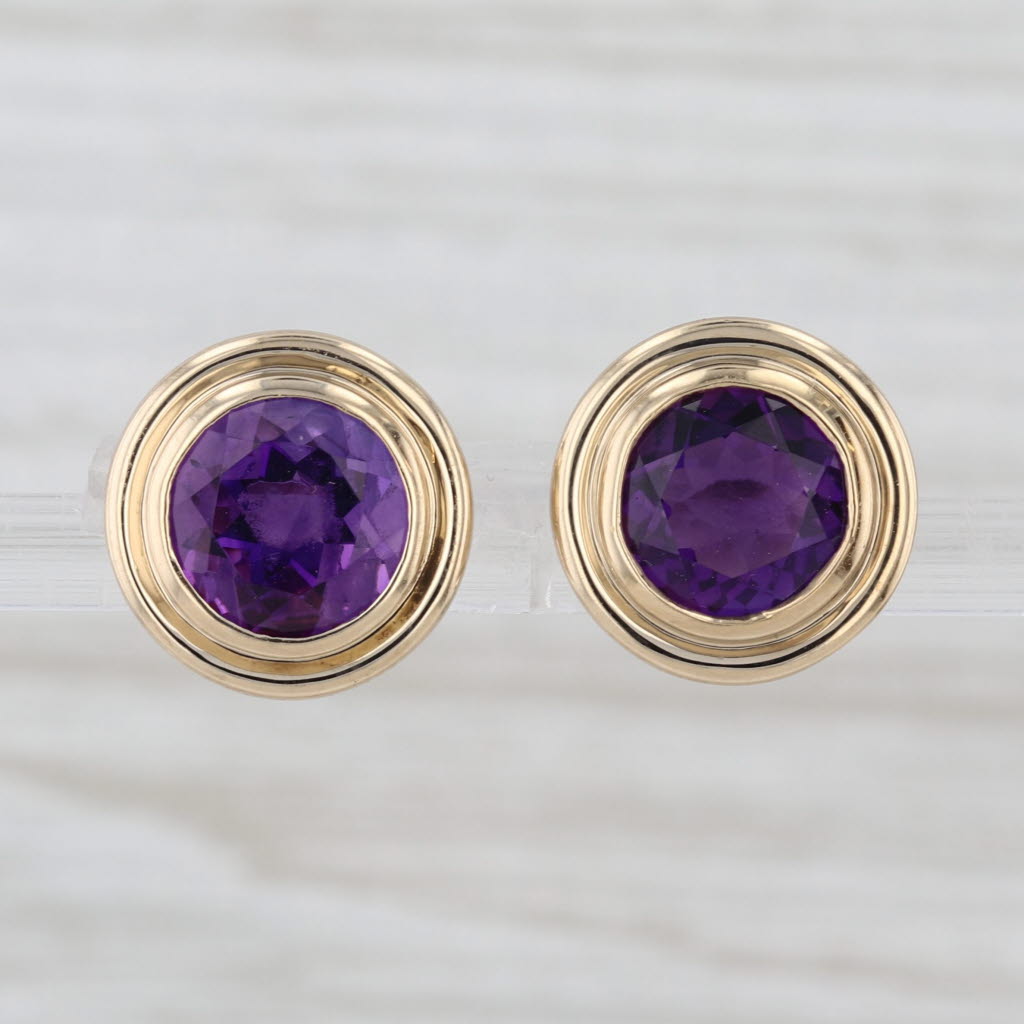 3ctw Amethyst Stud Earrings 14k Yellow Gold Round Solitaire Studs