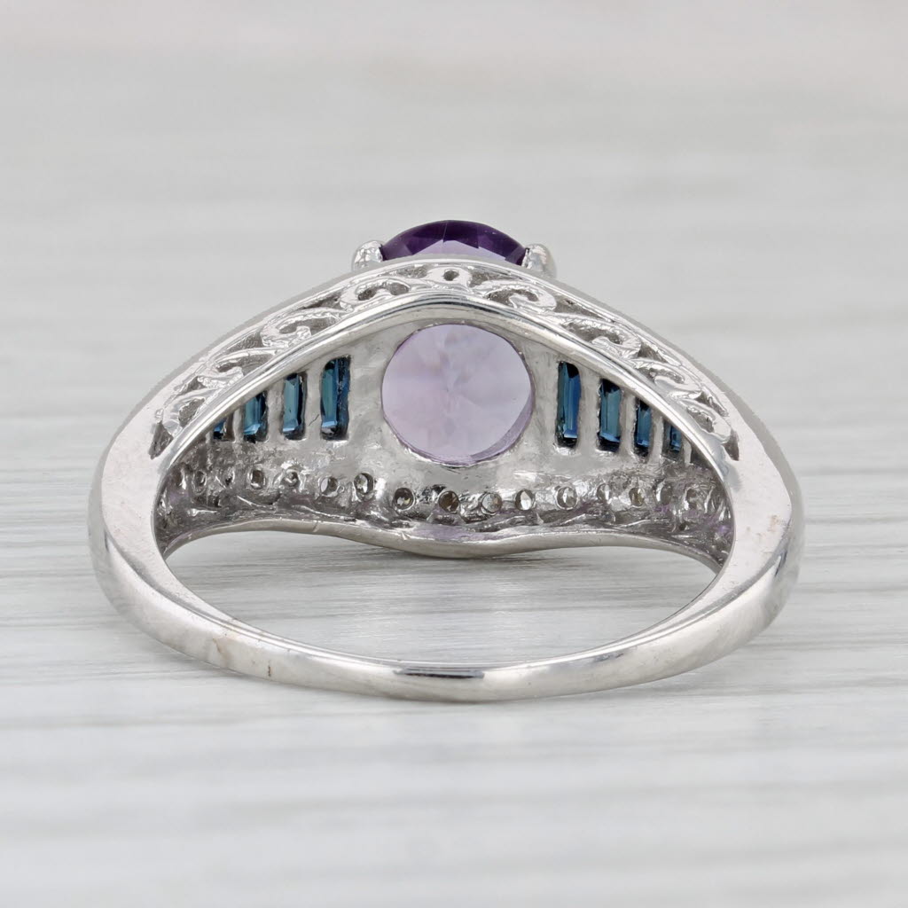 Light Gray 2ctw Amethyst Sapphire Diamond Ring 14k White Gold Size 8.25