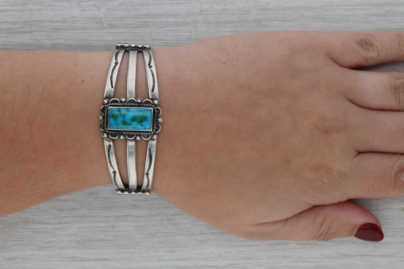 Vintage Native American Cuff Bracelet Stamped Sterling Silver 6.5"