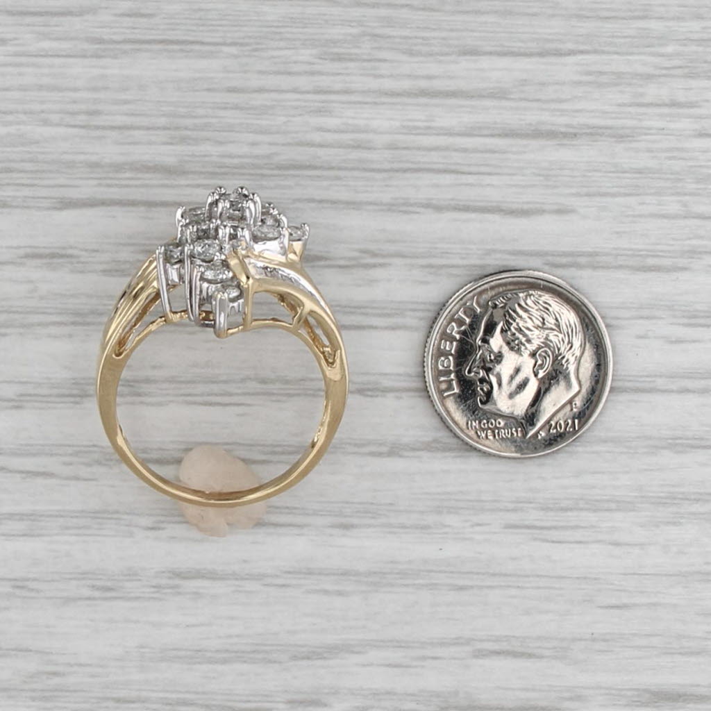 1.29ctw Diamond Cluster Cocktail Ring 14k Yellow Gold Bypass Size 9.75