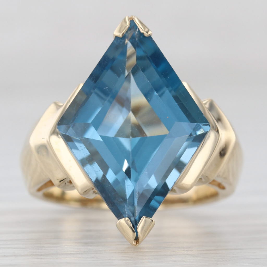 Light Gray Blue Topaz Rhombus Solitaire Ring 14k Yellow Gold Size 4.75