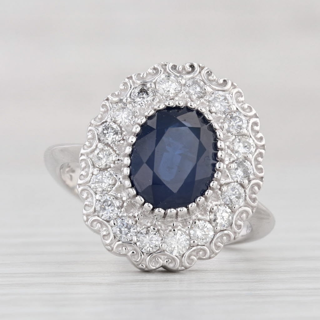 Light Gray 2.75ctw Oval Blue Sapphire Diamond Halo Ring 14k Gold Size 5.5 Engagement Effy