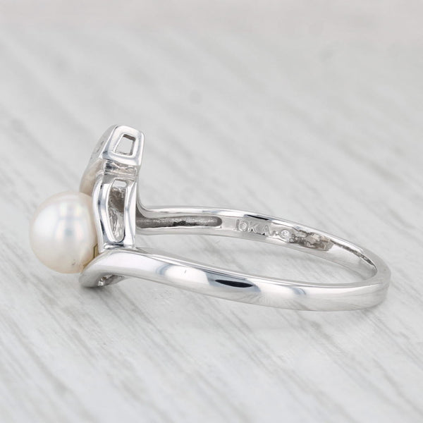 Cultured Pearl Diamond Teardrop Ring 10k White Gold Size 11.25