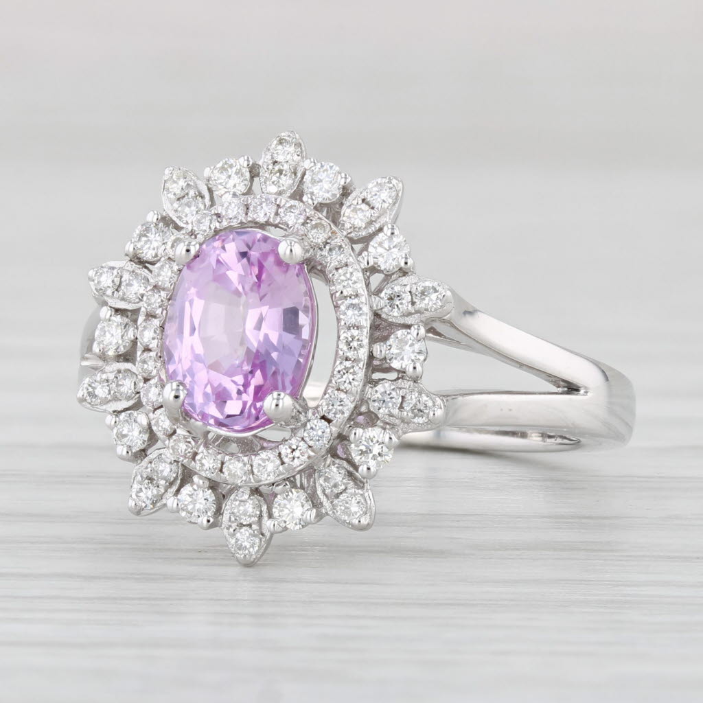 Light Gray New 1.77ctw Pink Sapphire Diamond Halo Ring 14k White Gold Size 7