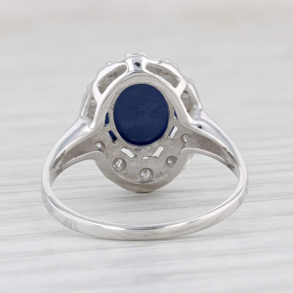 Light Gray Lab Created Star Sapphire Diamond Halo Ring 14k White Gold Sz 6.25 Oval Cabochon