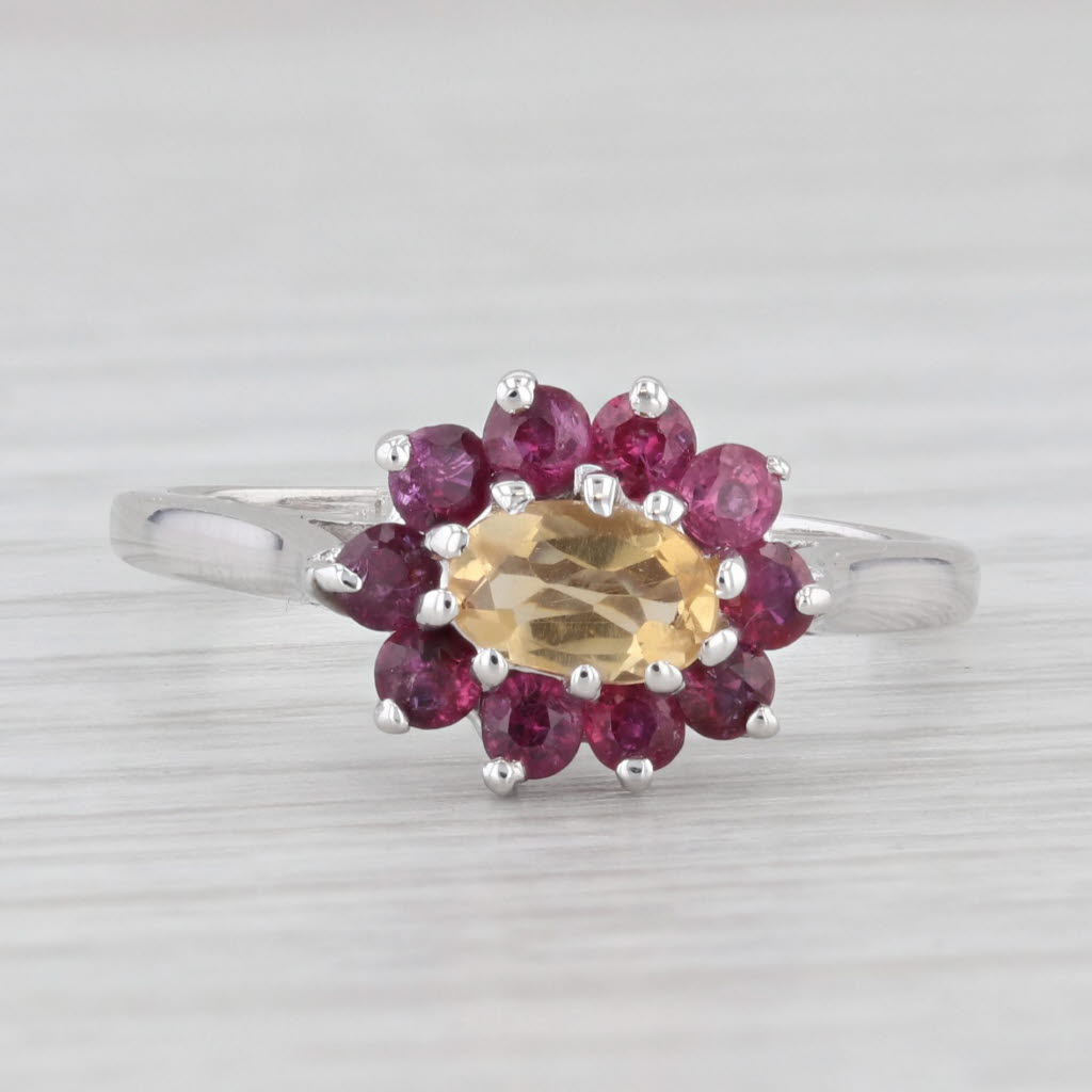 Light Gray 1ctw Oval Citrine Ruby Halo Ring 14k White Gold Size 7.5