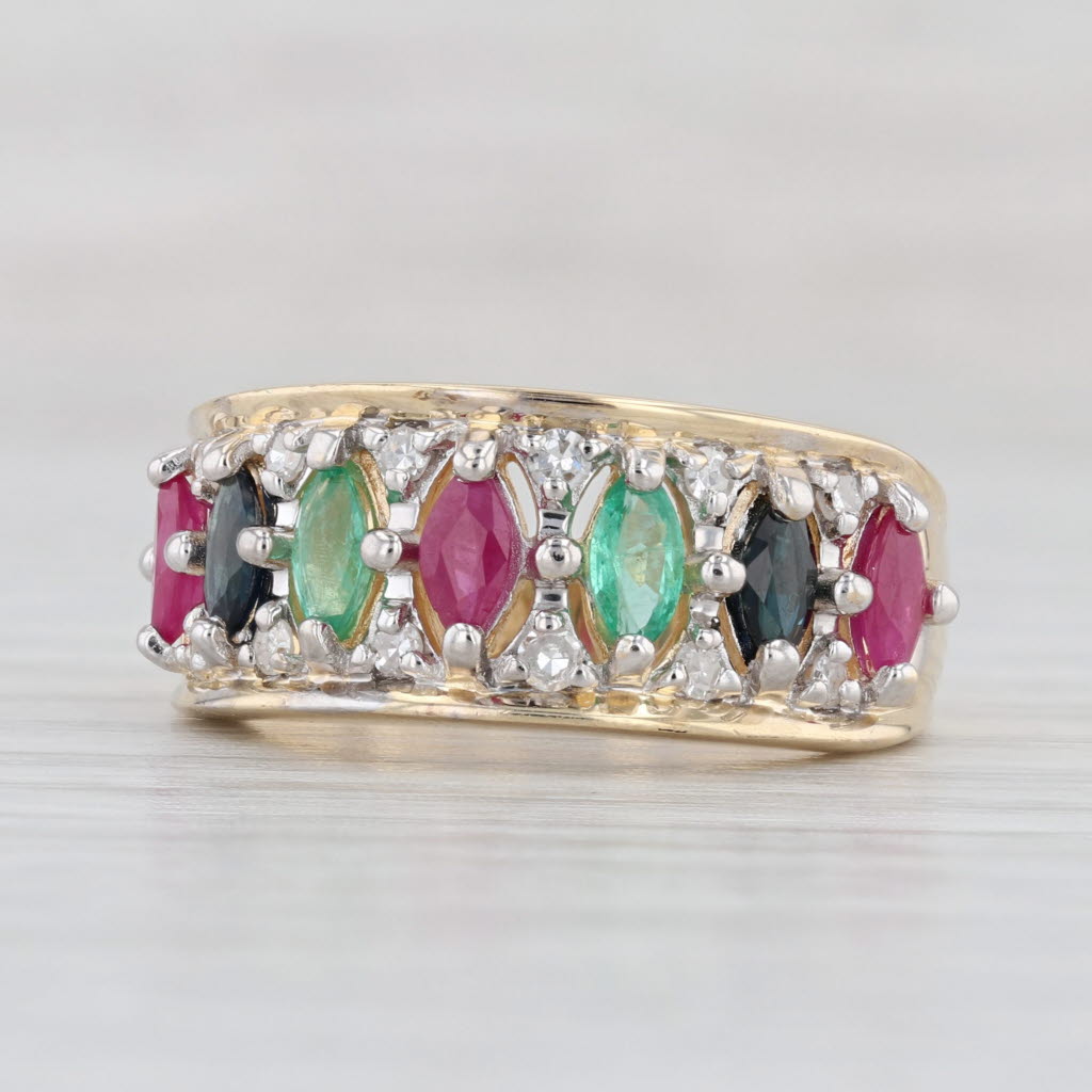 Light Gray 1.42ctw Sapphire Ruby Emerald Diamond Ring 14k Yellow Gold Size 7