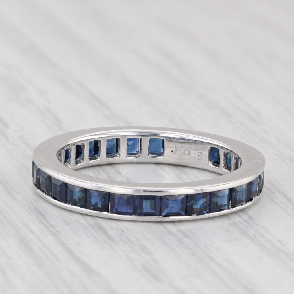 Light Gray 1.96ctw Blue Sapphire Eternity Band 18K White Gold Wedding Stackable Ring