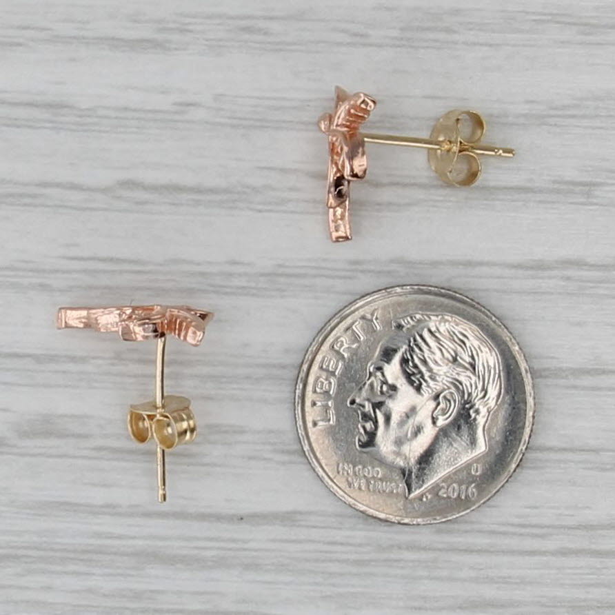 Small Palm Tree Stud Earrings 14k Rose Yellow Gold Studs
