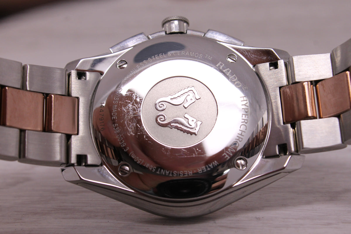Rado Hyperchrome Rose & Steel 41mm Mens Quartz Chronograph R32039102 w Box Card