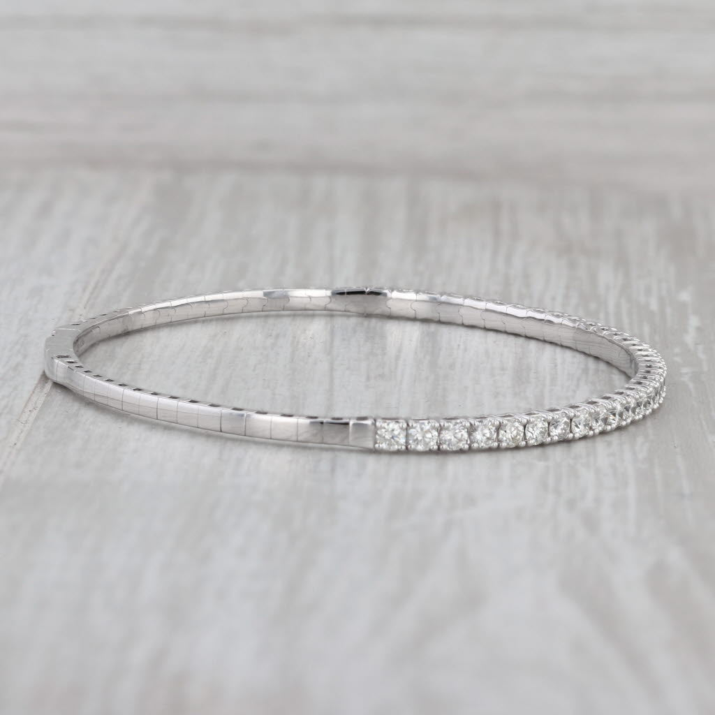 Gray New 2.88ctw Diamond Bead Flexible Bangle Tennis Bracelet 14k White Gold 6.75"