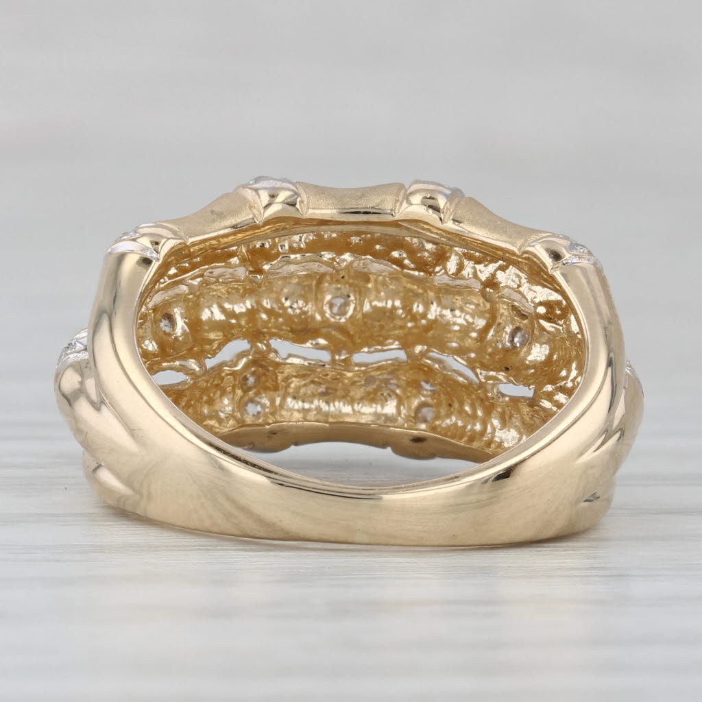 Gray Layered Stacked Band 0.10ctw Diamond Bamboo Ring 14k Yellow Gold Size 5.75