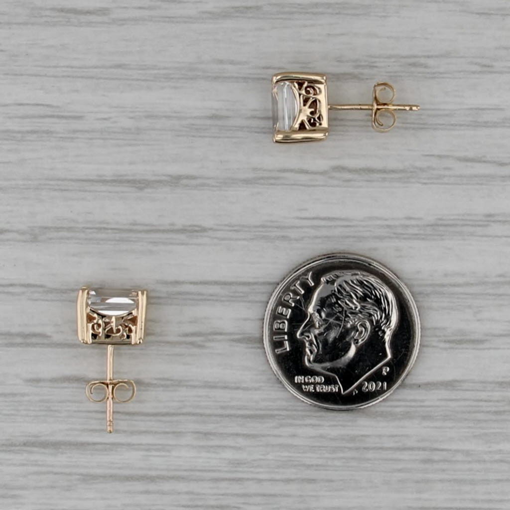 2.50ctw Colorless Topaz 10k Yellow Gold Emerald Cut Solitaire Studs