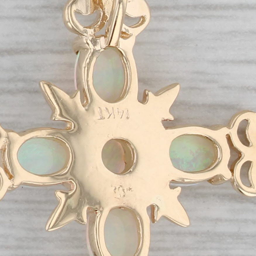 Gray Ornate Opal Cross Pendant Necklace 14k Yellow Gold 24" Cable Chain