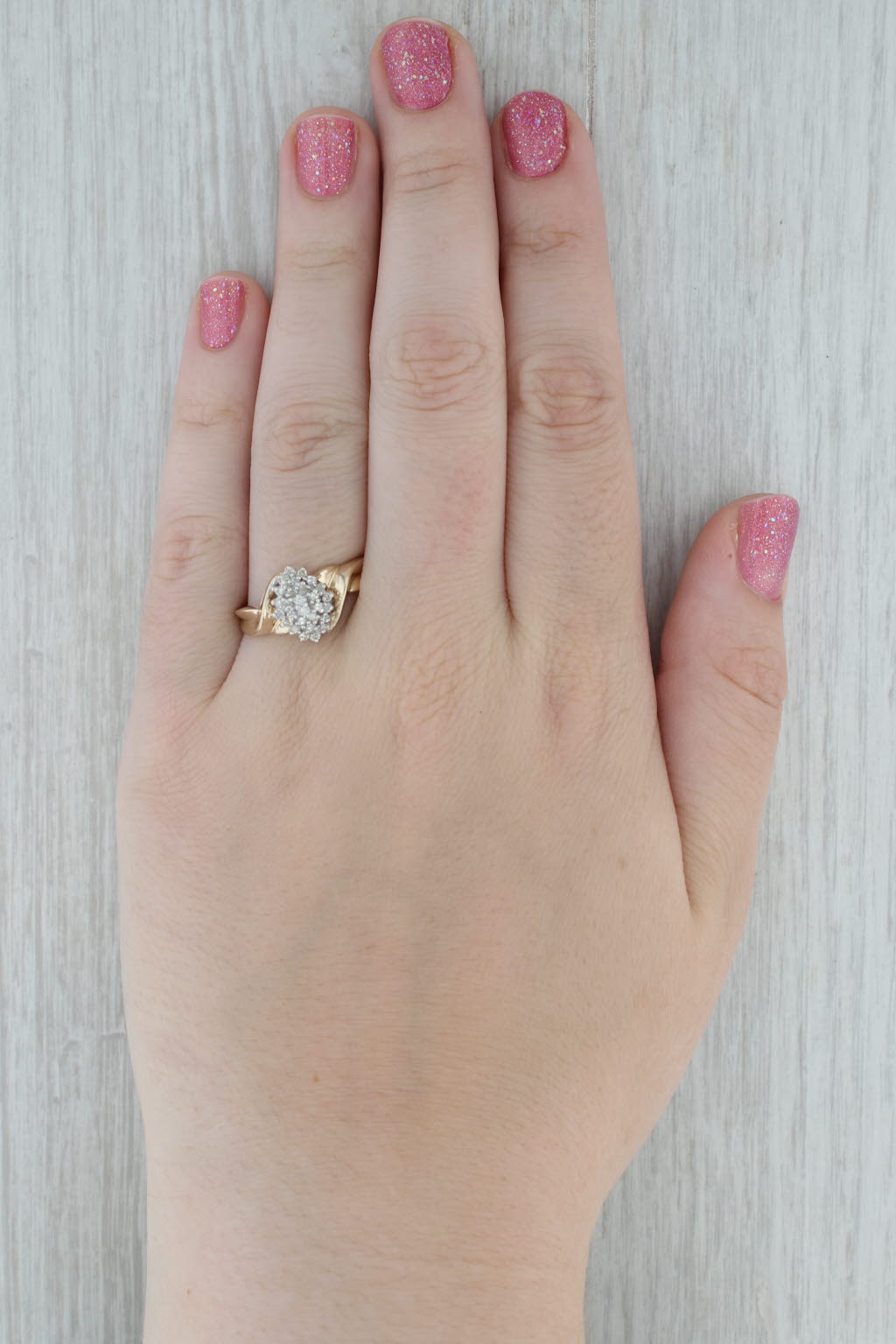 Dark Gray 0.25ctw Diamond Cluster Bypass Ring 10k Yellow Gold Size 11.25