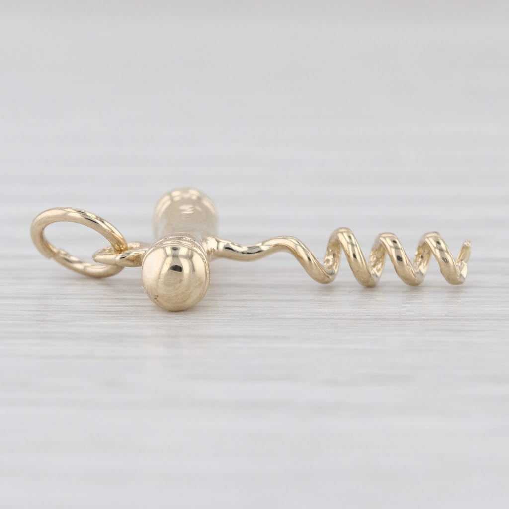 Cork Screw Charm 14k Yellow Gold 3D Pendant