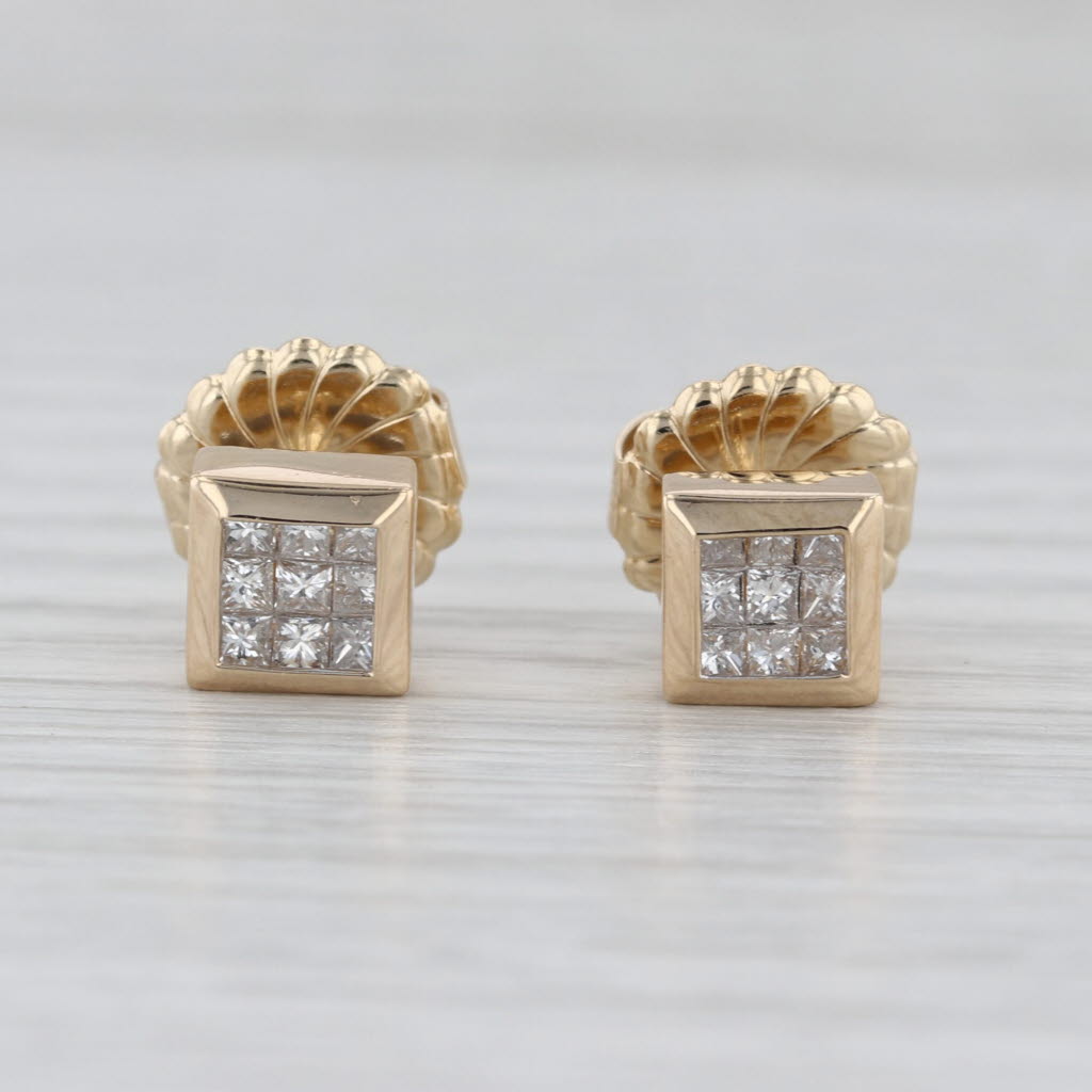0.50ctw Diamond Princess Stud Earrings 14k Yellow Gold Square Studs