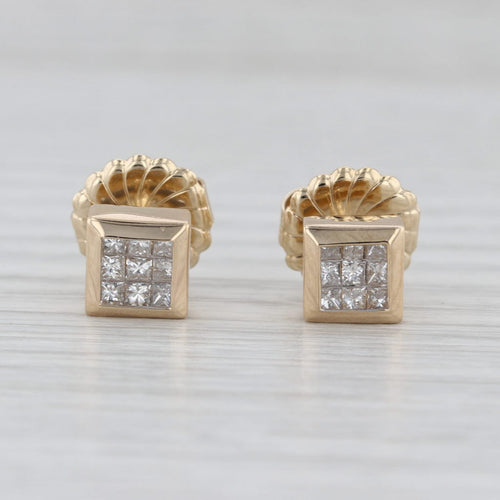 0.50ctw Diamond Princess Stud Earrings 14k Yellow Gold Square Studs