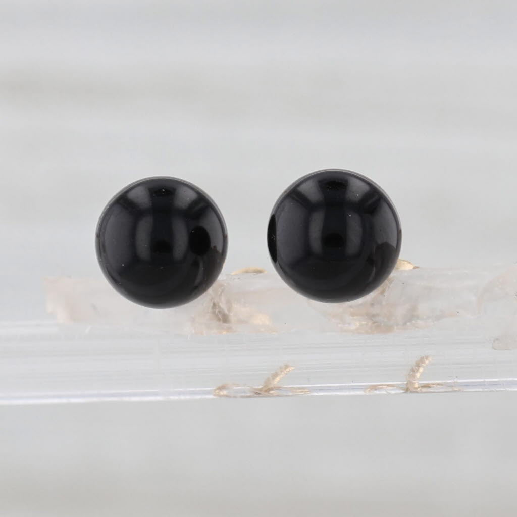 Onyx Bead Stud Earrings 14k Yellow Gold 6.2mm Round Solitaire Studs