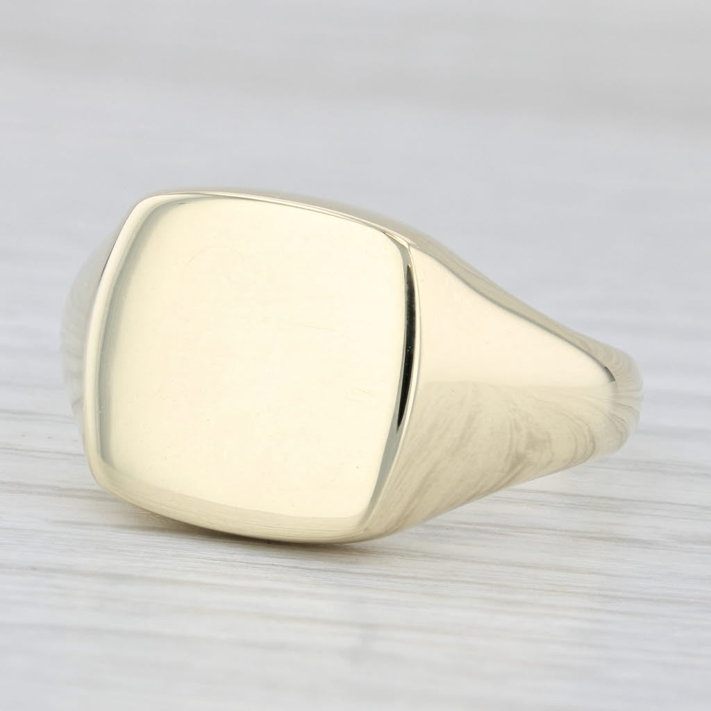 Light Gray Engravable Men's Signet Ring 14k Yellow Gold Size 14 Men's