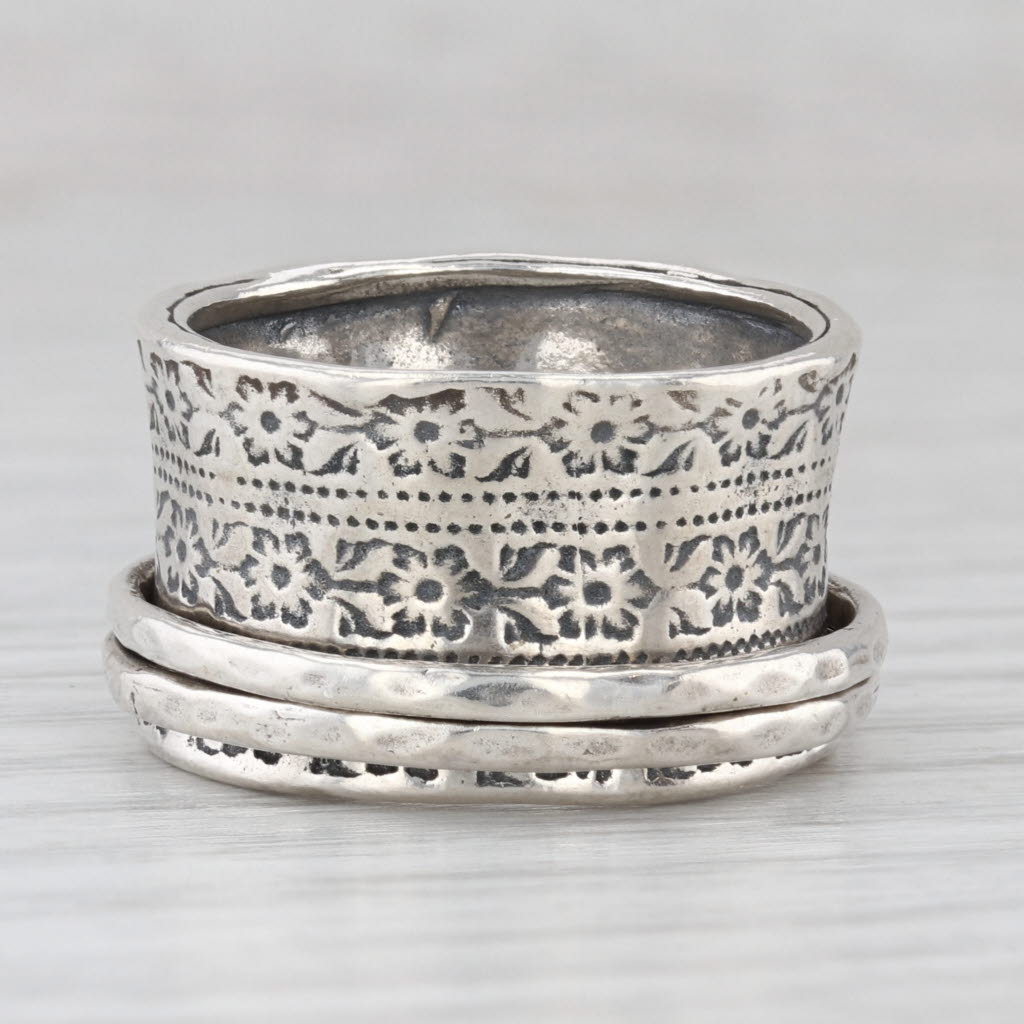 Light Gray Didae Floral Spinner Ring Sterling Silver Size 8 Statement Fidget Band